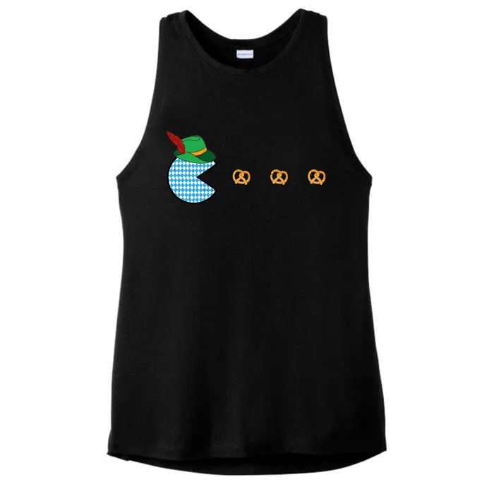 Oktoberfest Video Game Eating Pretzels Retro Gamer Ladies Tri-Blend Wicking Tank