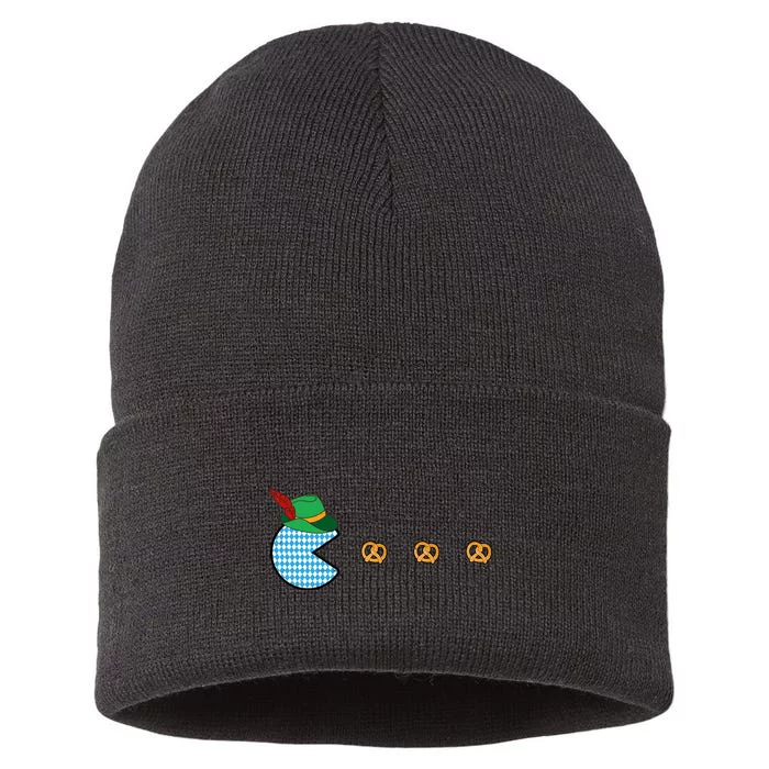 Oktoberfest Video Game Eating Pretzels Retro Gamer Sustainable Knit Beanie