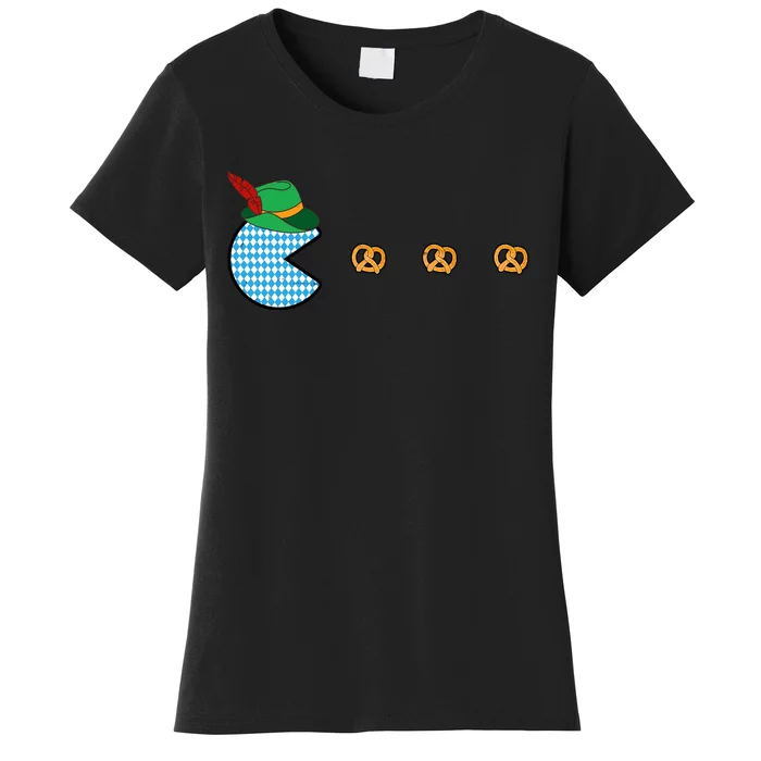 Oktoberfest Video Game Eating Pretzels Retro Gamer Women's T-Shirt