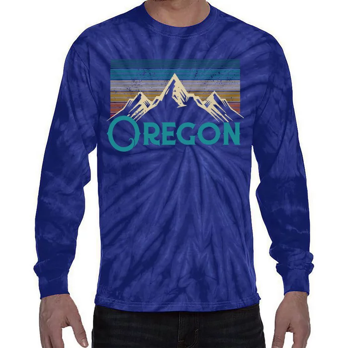 Oregon Vintage Mountains Retro Hiking Souvenir Gift Tie-Dye Long Sleeve Shirt