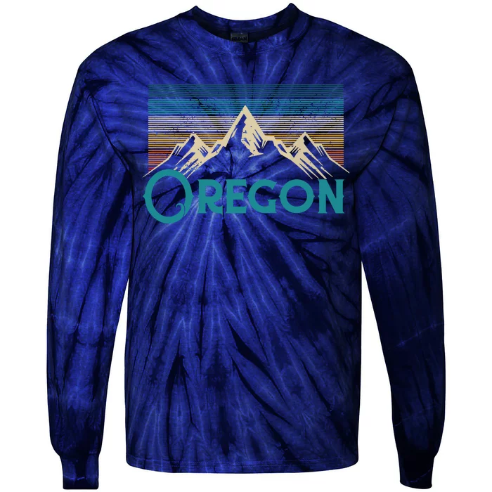 Oregon Vintage Mountains Retro Hiking Souvenir Gift Tie-Dye Long Sleeve Shirt