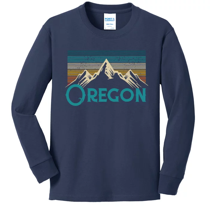 Oregon Vintage Mountains Retro Hiking Souvenir Gift Kids Long Sleeve Shirt