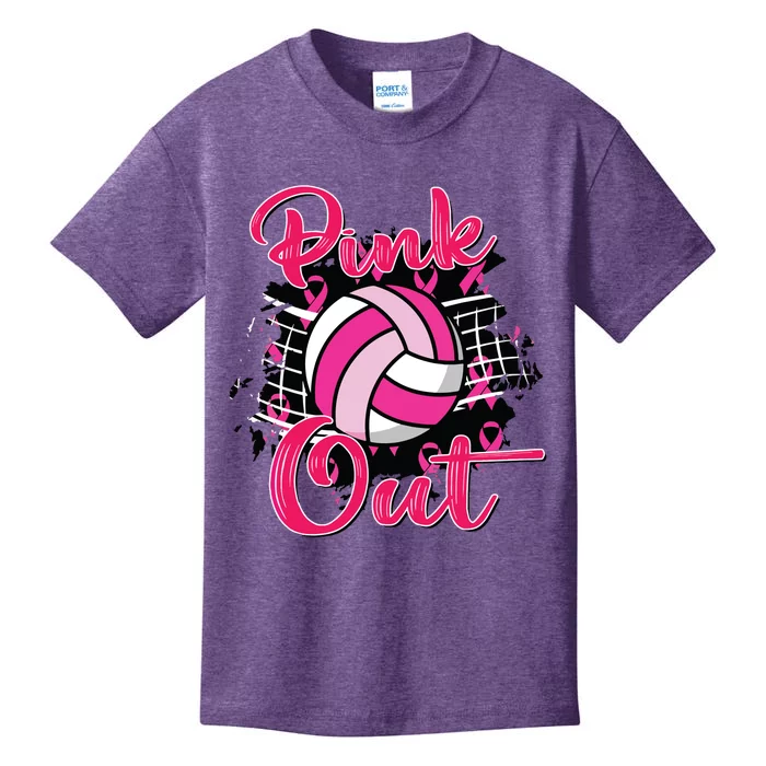 Out Volleyball Ribbon Breast Cancer Awareness Kids T-Shirt