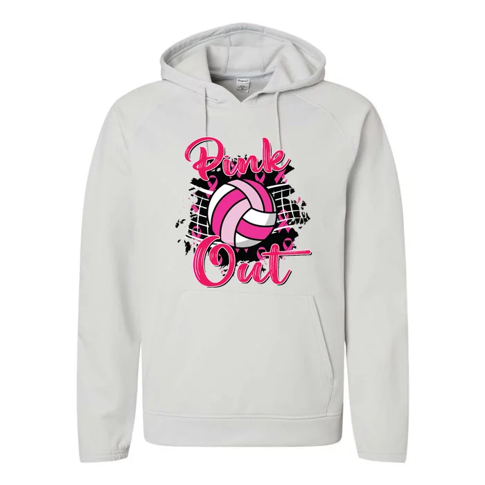 Out Volleyball Ribbon Breast Cancer Awareness Performance Fleece Hoodie