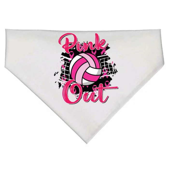 Out Volleyball Ribbon Breast Cancer Awareness USA-Made Doggie Bandana