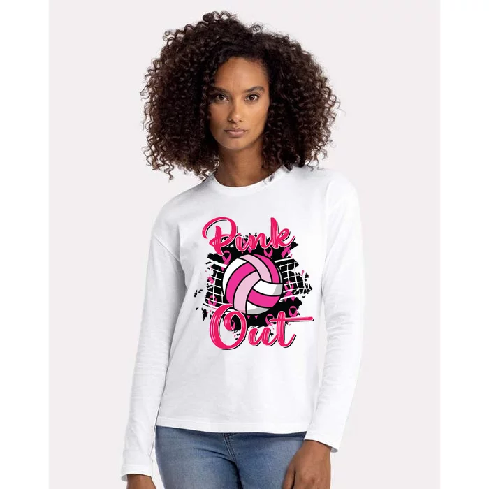 Out Volleyball Ribbon Breast Cancer Awareness Womens Cotton Relaxed Long Sleeve T-Shirt