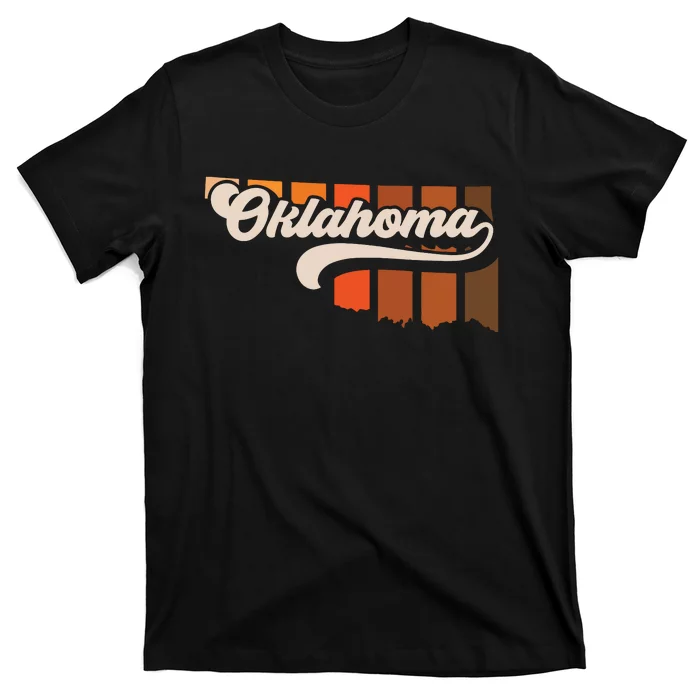 Oklahoma Vintage Retro 70s Style Stripe State Silhouette T-Shirt