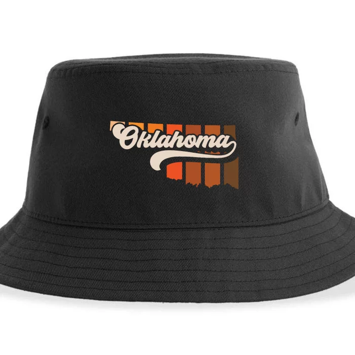 Oklahoma Vintage Retro 70s Style Stripe State Silhouette Sustainable Bucket Hat