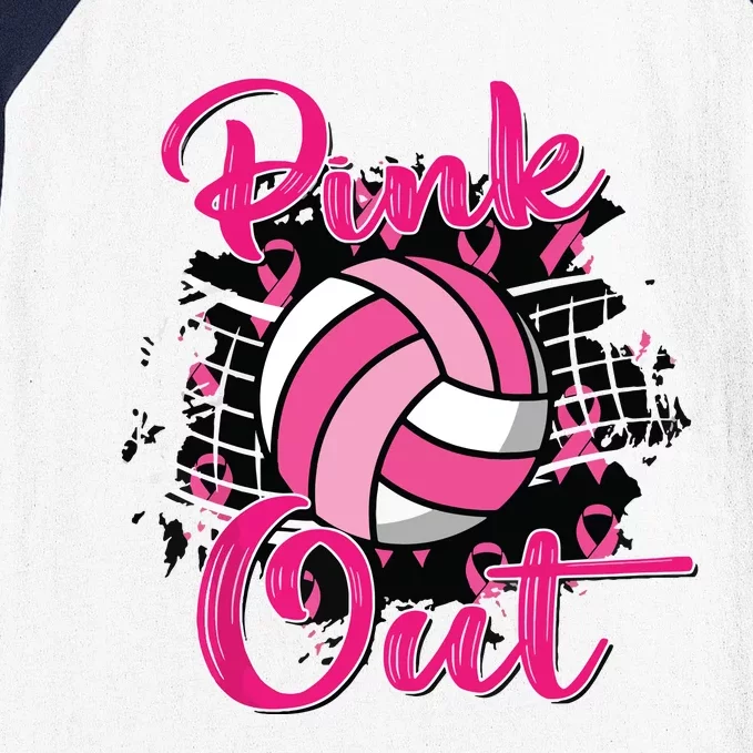 Out Volleyball Ribbon Breast Cancer Awareness Baseball Sleeve Shirt