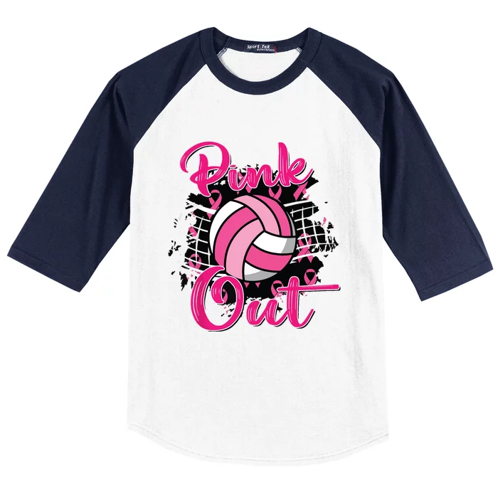 Out Volleyball Ribbon Breast Cancer Awareness Baseball Sleeve Shirt