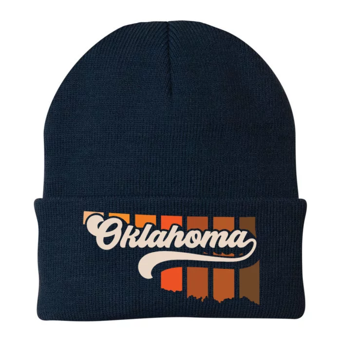 Oklahoma Vintage Retro 70s Style Stripe State Silhouette Knit Cap Winter Beanie