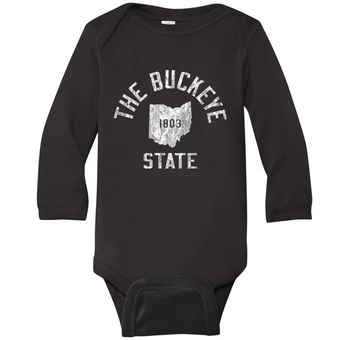 Ohio Vintage Sports Design The Buckeye State Baby Long Sleeve Bodysuit