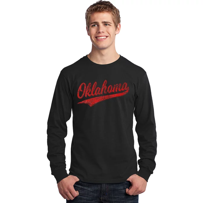 Oklahoma Varsity Script Vintage Sports Jersey Style Flag Long Sleeve Shirt