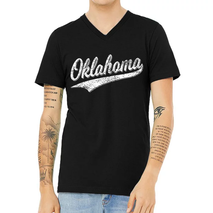 Oklahoma Varsity Script Classic Sports Athletic Jersey Style V-Neck T-Shirt