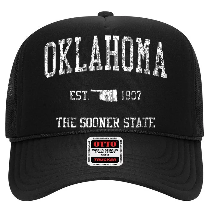 Oklahoma Vintage Sports Design Oklahoman Ok High Crown Mesh Trucker Hat