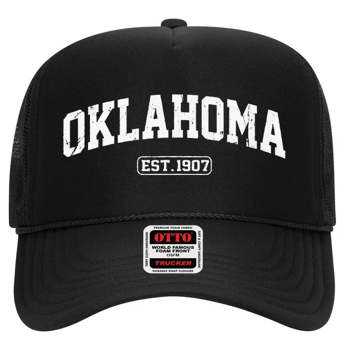 Oklahoma Vintage State Athletic Style High Crown Mesh Trucker Hat