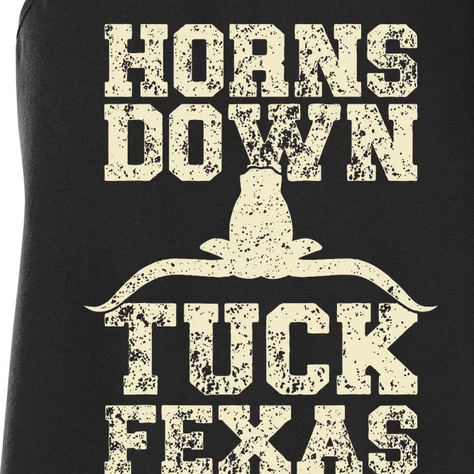 Oklahoma vs Texas Rivalry Horns Down Tuck Fexas Women's Racerback Tank