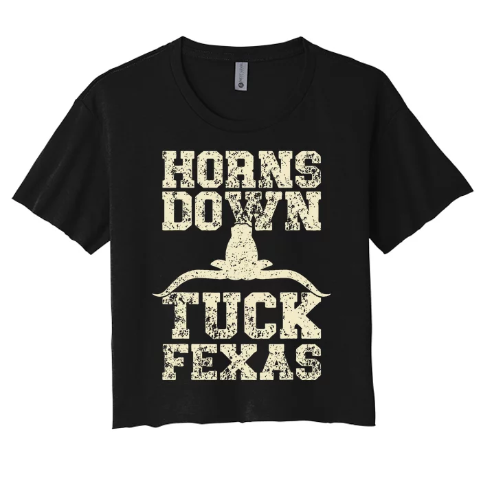 Oklahoma vs Texas Rivalry Horns Down Tuck Fexas Women's Crop Top Tee