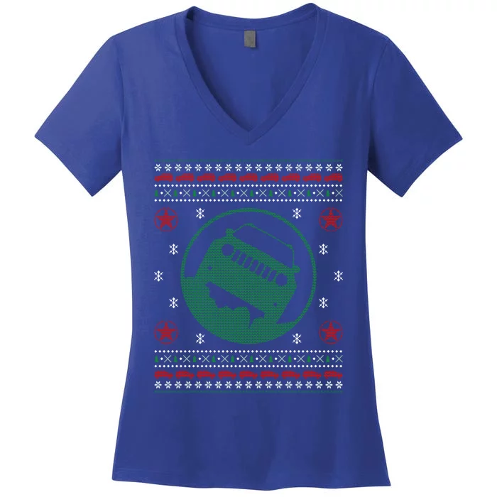 Offroad Vehicle Ugly Christmas Sweater Outdoor Gift Women's V-Neck T-Shirt