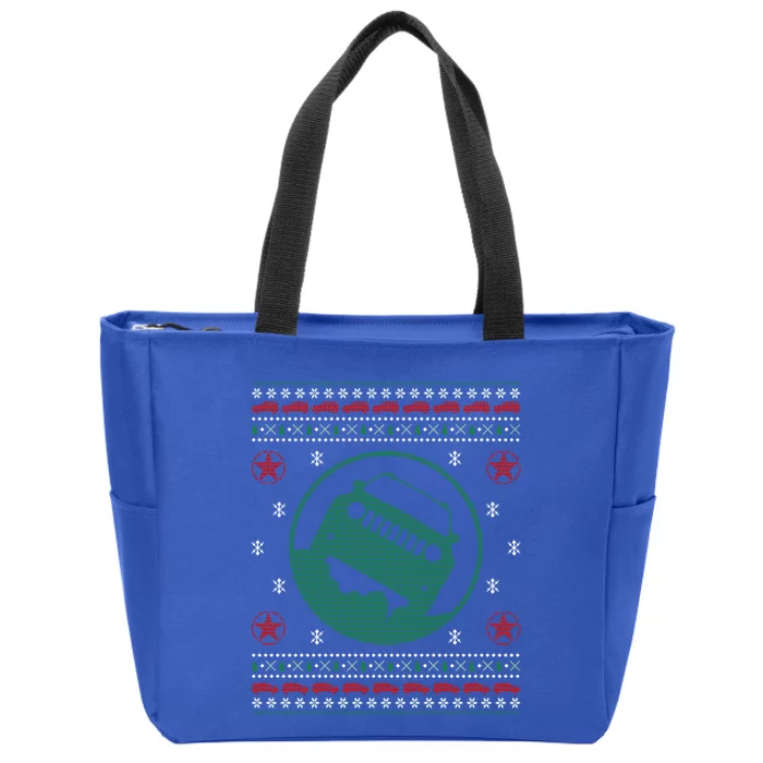 Offroad Vehicle Ugly Christmas Sweater Outdoor Gift Zip Tote Bag