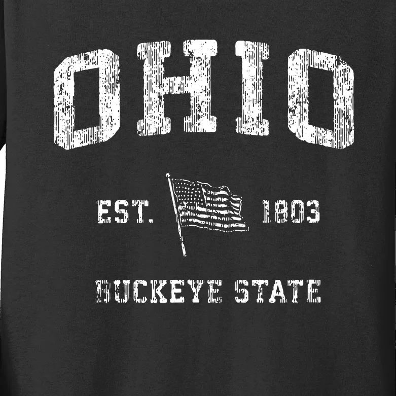 Ohio Vintage Us Flag Sports Design Kids Long Sleeve Shirt