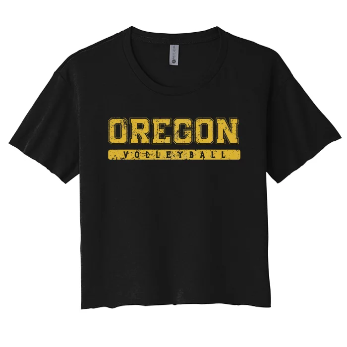 Oregon Volleyball Yellow Vintage Text Women's Crop Top Tee