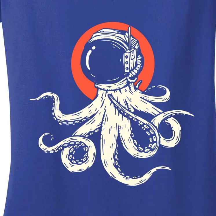 Octopus With Astronaut Helmet Illustration Graphic Cool Gift Women's V-Neck T-Shirt