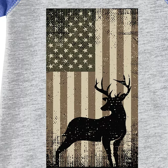 Outdoor Whitetail Buck Deer Usa Flag Big Game Hunter Infant Baby Jersey Bodysuit