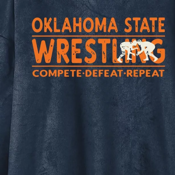 Oklahoma Wrestling Compete Defeat Repeat Hooded Wearable Blanket