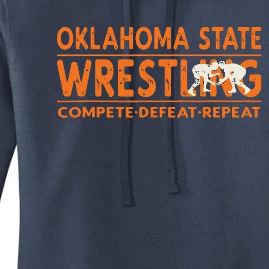 Oklahoma Wrestling Compete Defeat Repeat Women's Pullover Hoodie