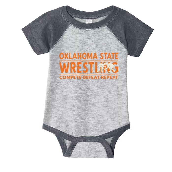 Oklahoma Wrestling Compete Defeat Repeat Infant Baby Jersey Bodysuit