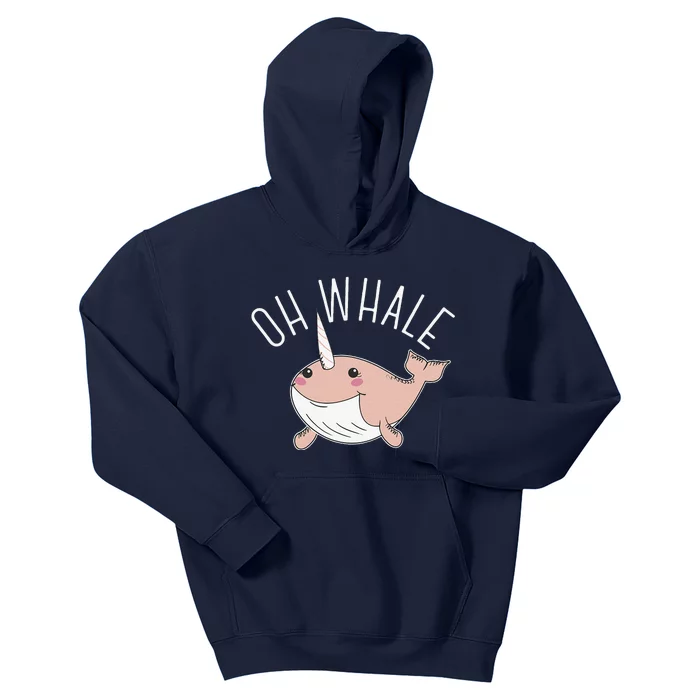 Oh Whale Cute Peach Narwhal Pun Graphic Kids Hoodie