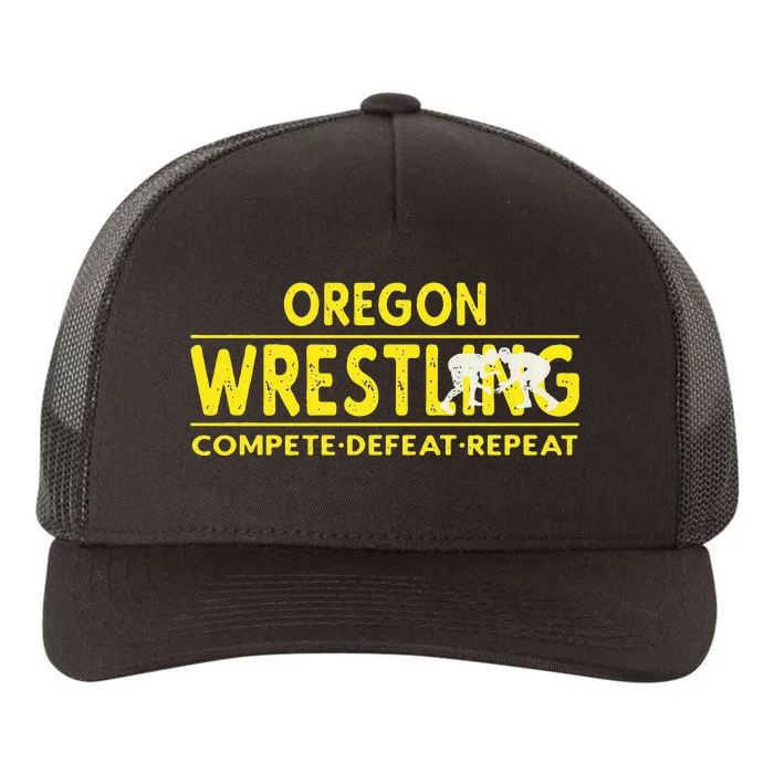 Oregon Wrestling Compete Defeat Repeat Yupoong Adult 5-Panel Trucker Hat