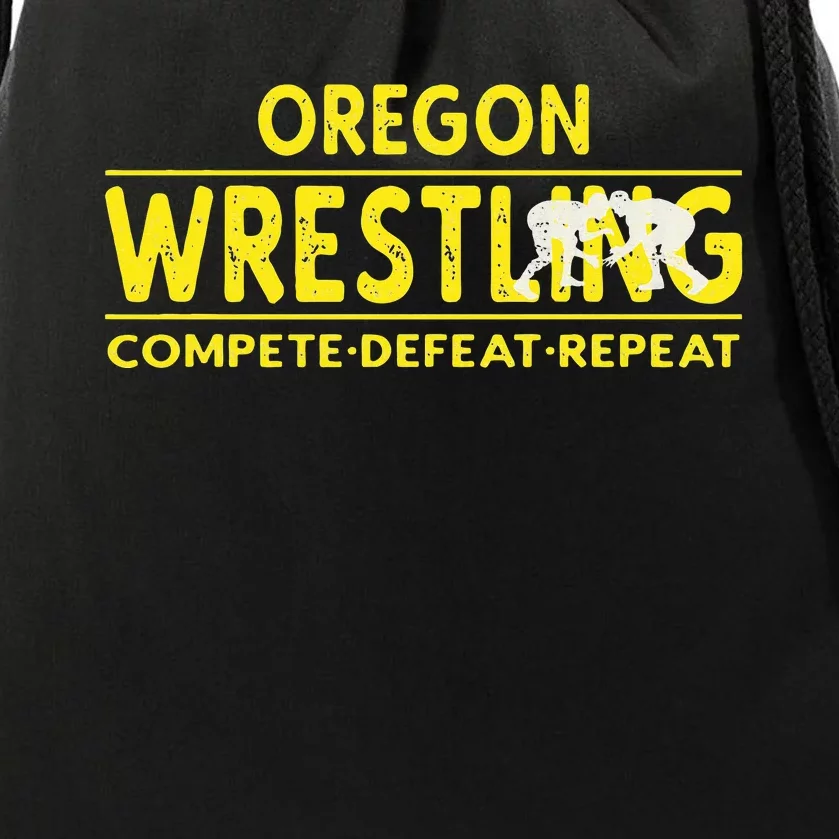 Oregon Wrestling Compete Defeat Repeat Drawstring Bag