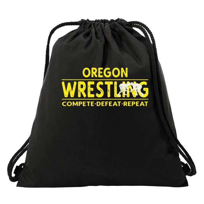 Oregon Wrestling Compete Defeat Repeat Drawstring Bag