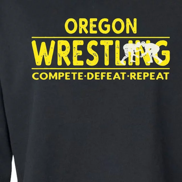 Oregon Wrestling Compete Defeat Repeat Cropped Pullover Crew