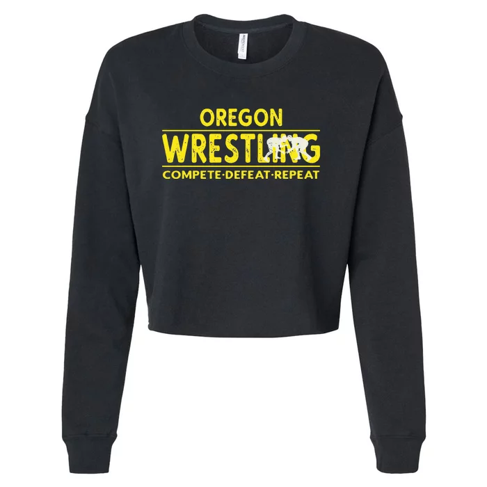 Oregon Wrestling Compete Defeat Repeat Cropped Pullover Crew