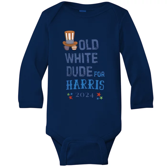 Old White Dude For Kamala Harris President 2024 Baby Long Sleeve Bodysuit