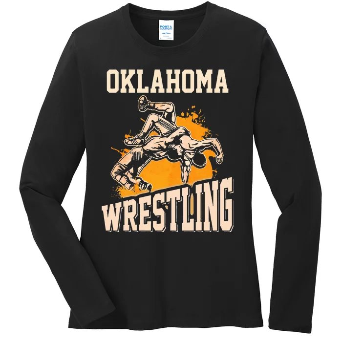 Oklahoma Wrestling Dad Mom Gift For Wrestler Son Ladies Long Sleeve Shirt