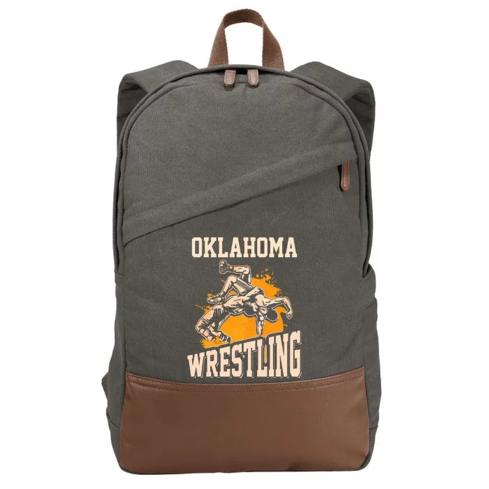 Oklahoma Wrestling Dad Mom Gift For Wrestler Son Cotton Canvas Backpack