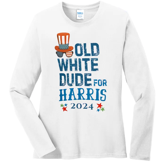 Old White Dude For Kamala Harris President 2024 Ladies Long Sleeve Shirt