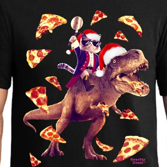 Oh What Fun It Is To Ride Christmas Pizza Cat Riding Trex Gift Pajama Set