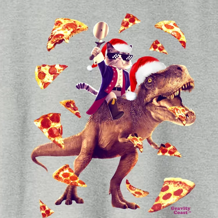 Oh What Fun It Is To Ride Christmas Pizza Cat Riding Trex Gift Women's Crop Top Tee