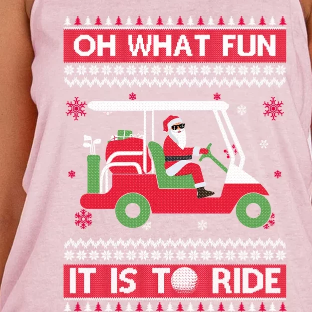 Oh What Fun It Is To Ride Golf Ugly Christmas Xmas Gift Women's Knotted Racerback Tank