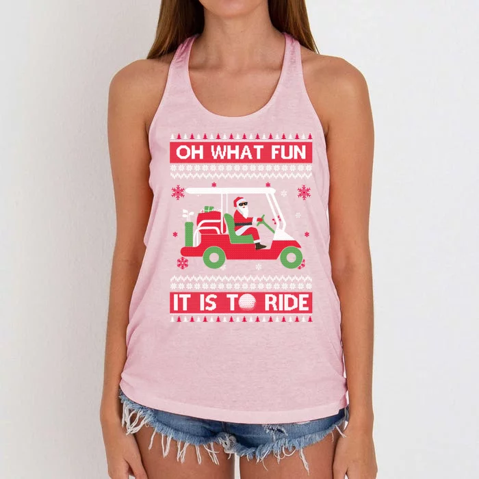 Oh What Fun It Is To Ride Golf Ugly Christmas Xmas Gift Women's Knotted Racerback Tank