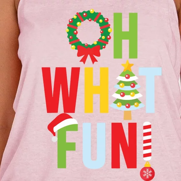 Oh What Fun Christmas With Wreath And Tree Women's Knotted Racerback Tank