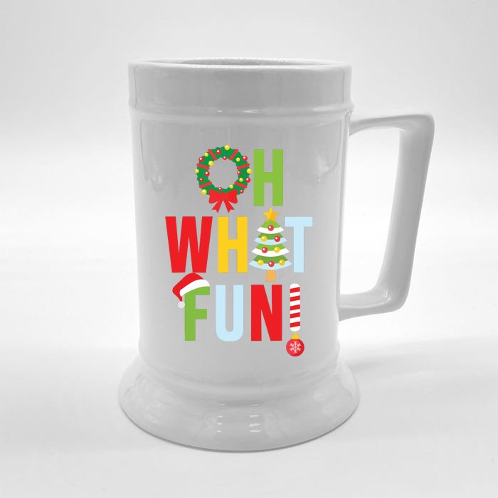 Oh What Fun Christmas With Wreath And Tree Front & Back Beer Stein