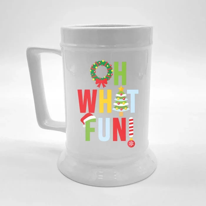 Oh What Fun Christmas With Wreath And Tree Front & Back Beer Stein