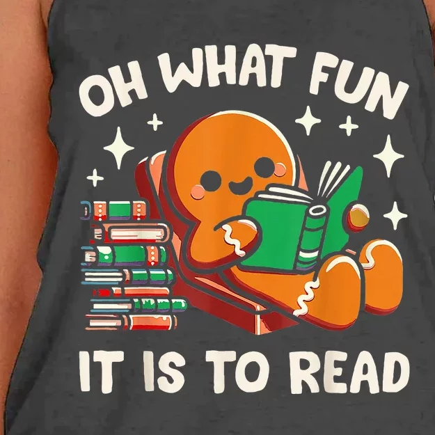 Oh What Fun It Is To Read Christmas Teacher Librarian Books Women's Knotted Racerback Tank