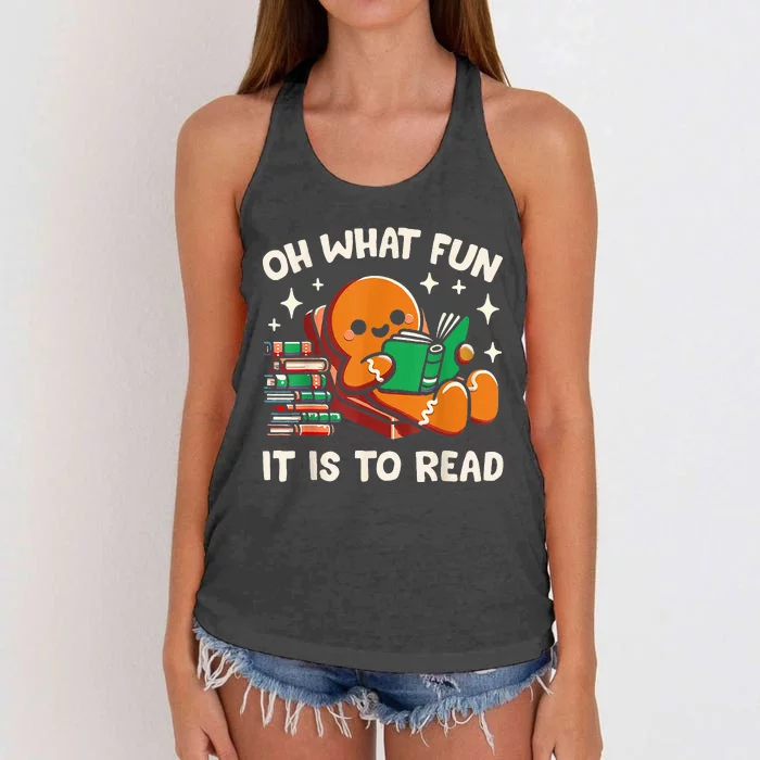 Oh What Fun It Is To Read Christmas Teacher Librarian Books Women's Knotted Racerback Tank